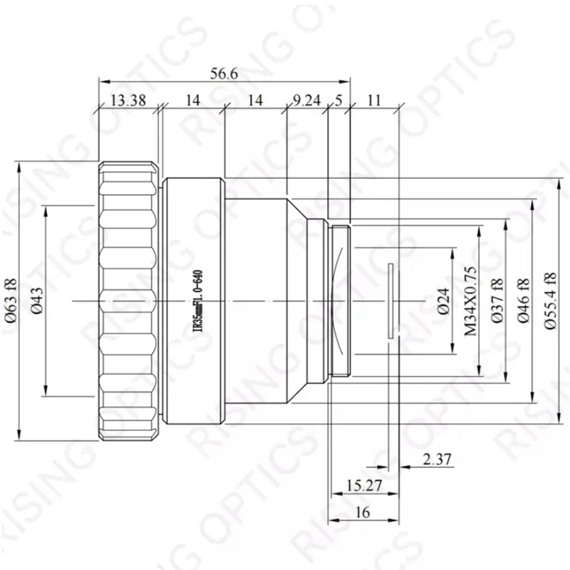 Объектив 35 мм 1.0 LWIR с ручной фокусировкой для 640X480-17um
